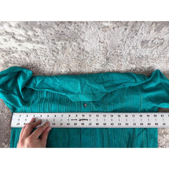 Fabindia Sz XS Slim Fit Silk Viscose Blend Striped Button Shift Midi Dress Teal - Picture 4 of 9